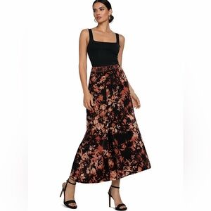Liverpool Fit & Flare Velvet Pull-On Maxi Skirt Floral | Size 14 (XL)